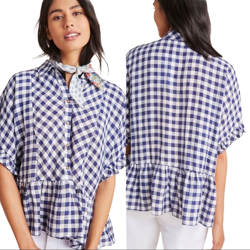 Anthropologie Maeve Flounce Gingham Blouse